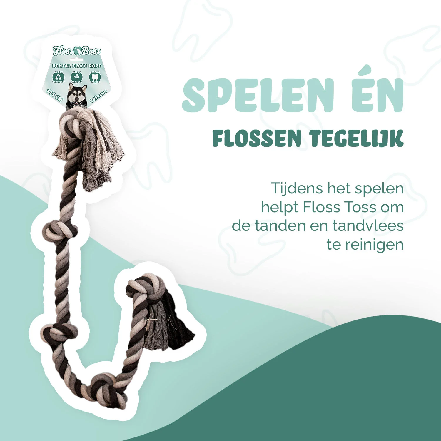 Corde pour chien en coton à 5 nœuds, 145 cm – Floss Toss Natural Dental Ropes Dental Rope 5 Knot – Image 2