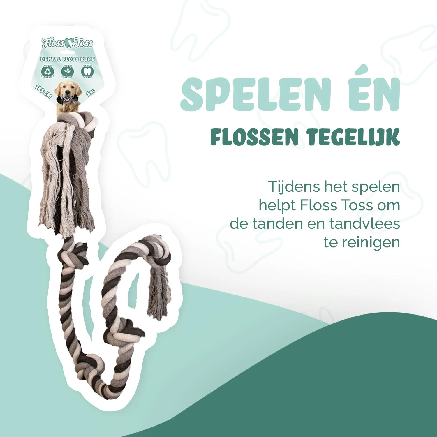 Corde pour chien en coton à 5 nœuds, 185 cm – Floss Toss Natural Dental Ropes Dental Rope 5 Knot – Image 2