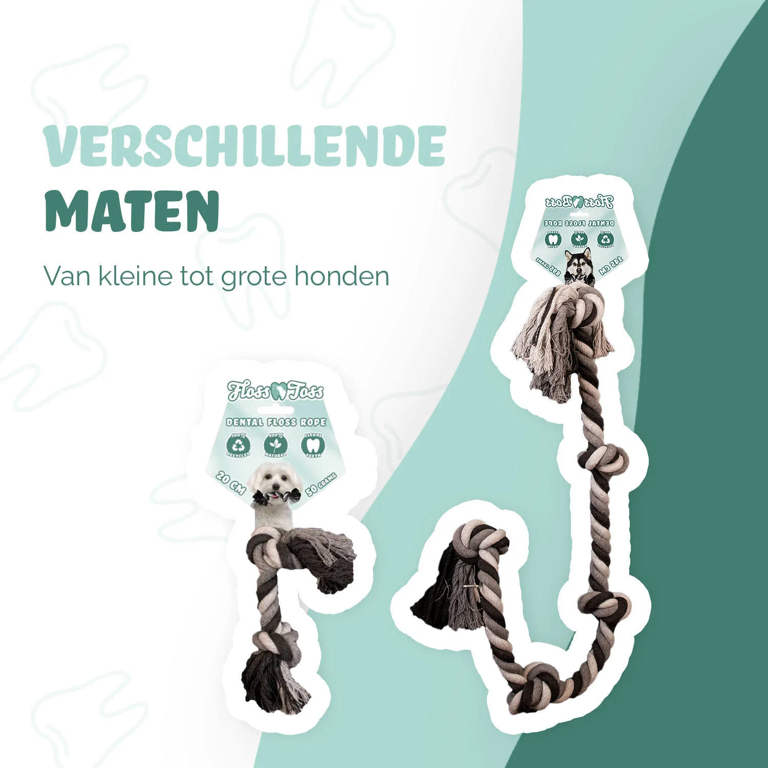 Corde pour chien en coton à 5 nœuds, 185 cm – Floss Toss Natural Dental Ropes Dental Rope 5 Knot – Image 5