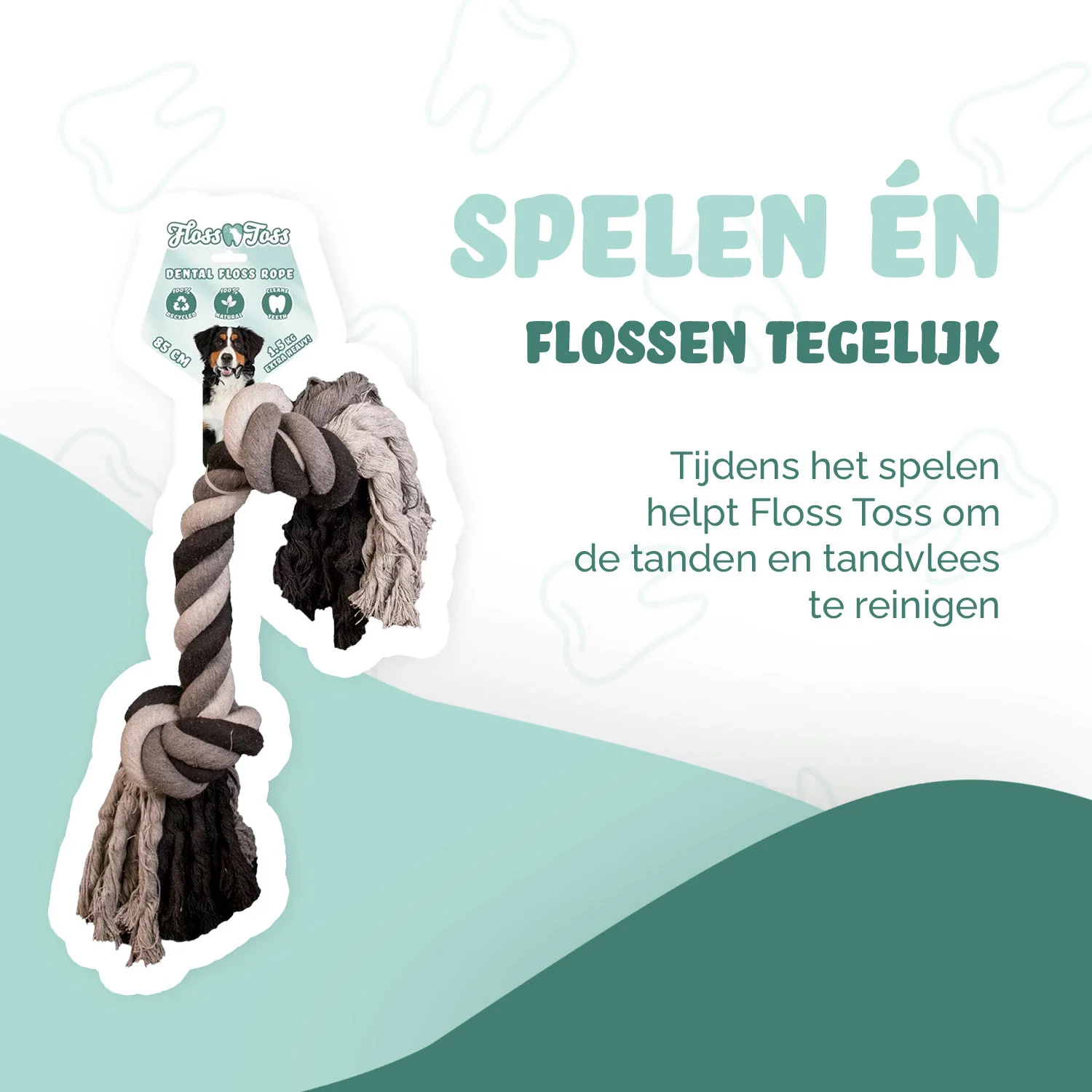 Corde pour chien en coton avec 2 nœuds, 85 cm – Floss Toss Natural Dental Ropes Dental Rope 2 Knot – Image 2