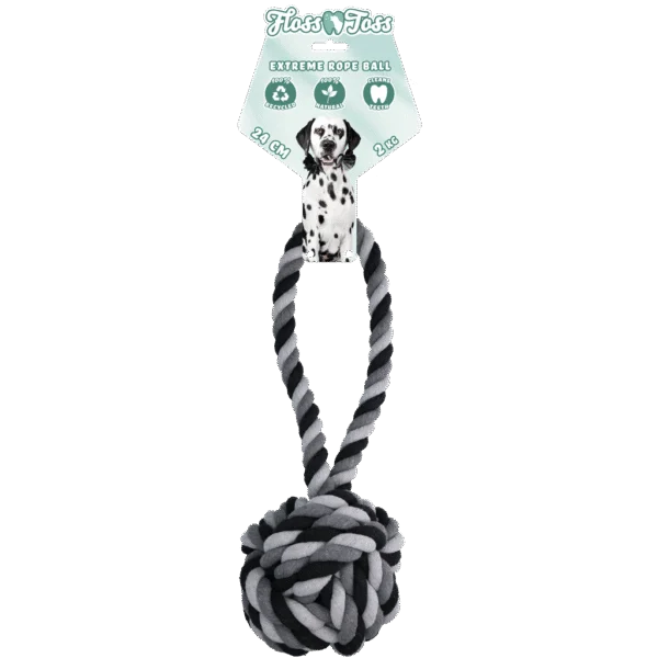 Corde pour chien en coton avec balle, 60 cm – Floss Toss Natural Dental Ropes Dental Rope Exteme Tug and Ball