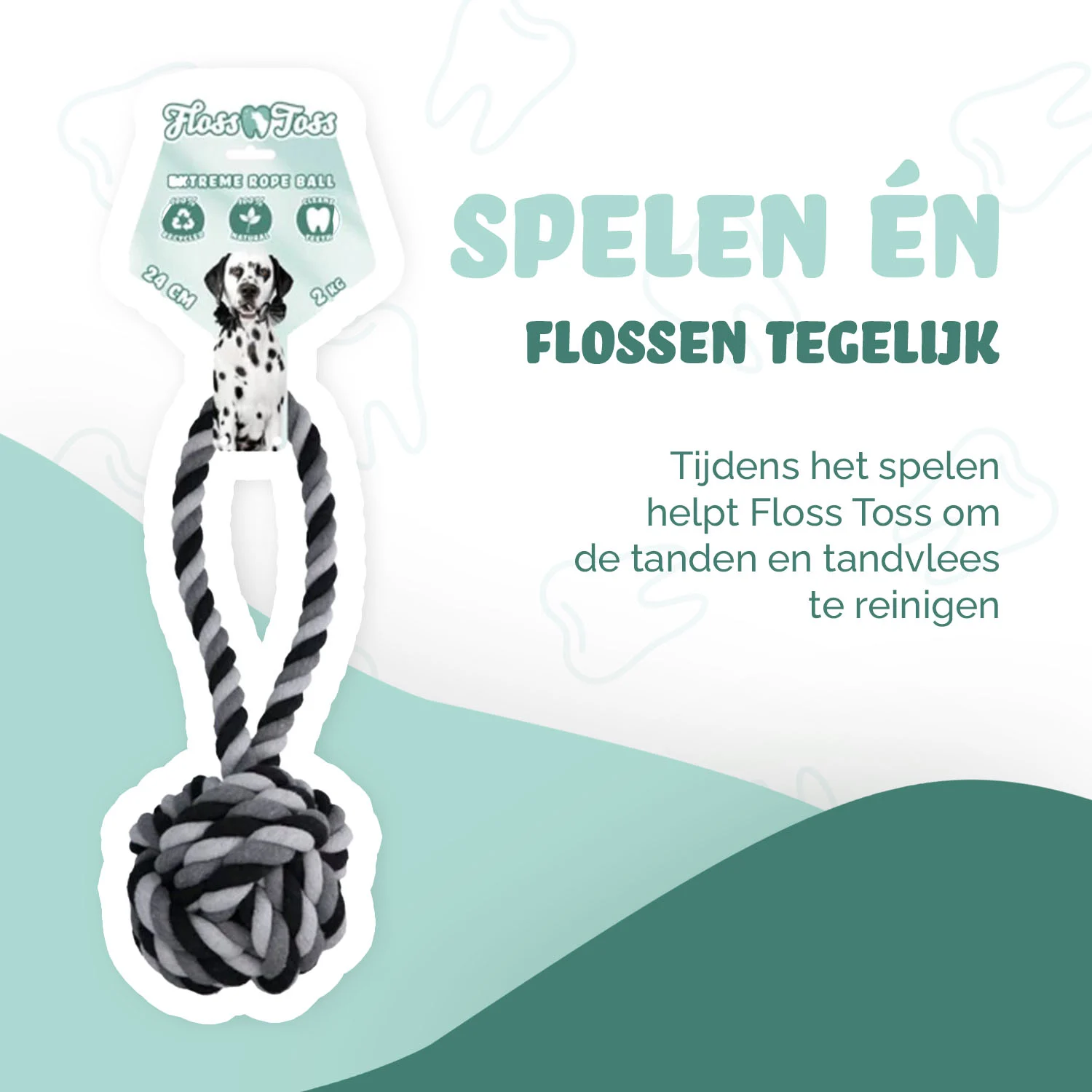 Corde pour chien en coton avec balle, 60 cm – Floss Toss Natural Dental Ropes Dental Rope Exteme Tug and Ball – Image 2