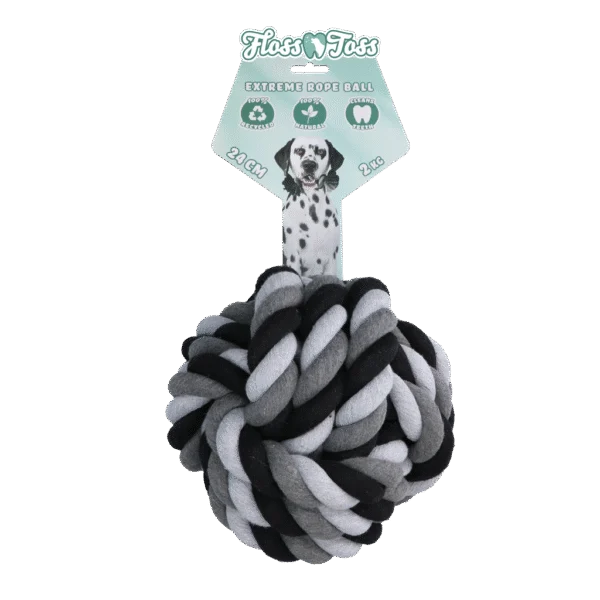 Corde à mâcher avec balle en coton, 24 cm – Floss Toss Natural Dental Ropes Dental Rope Exteme Ball