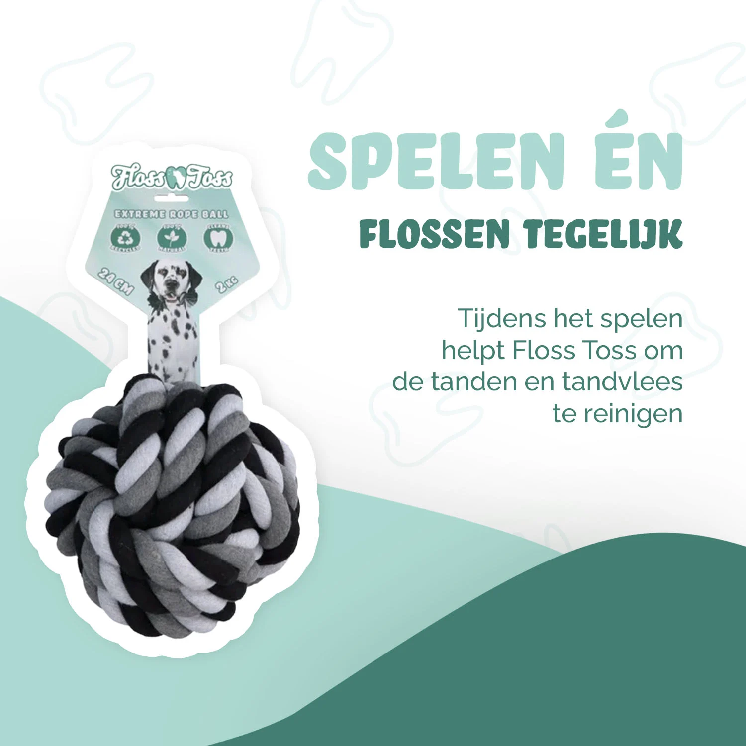 Corde à mâcher avec balle en coton, 24 cm – Floss Toss Natural Dental Ropes Dental Rope Exteme Ball – Image 2