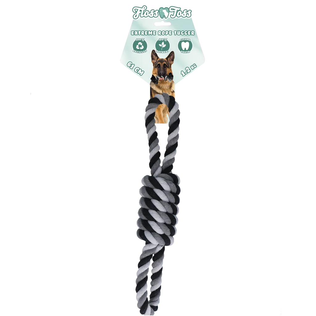 Corde en coton pour chien, 61 cm – Floss Toss Natural Dental Ropes Dental Rope Exteme 8-Tugger – Image 1