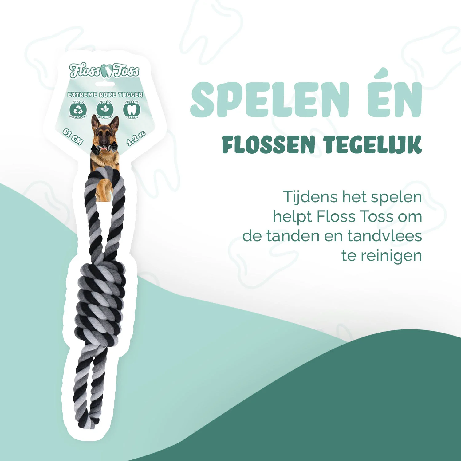 Corde en coton pour chien, 61 cm – Floss Toss Natural Dental Ropes Dental Rope Exteme 8-Tugger – Image 2
