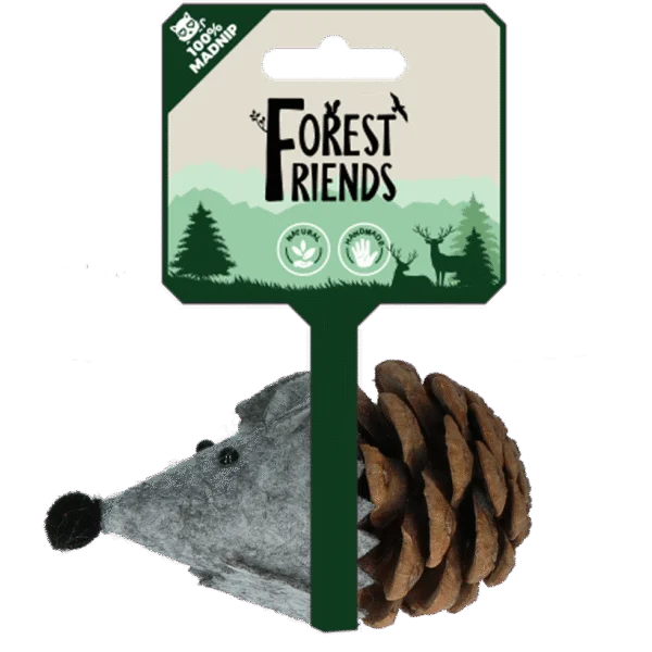 Souris jouet pour chat en pomme de pin et feutre avec Madnip, grise, 8 cm – Forest Friends Mouse