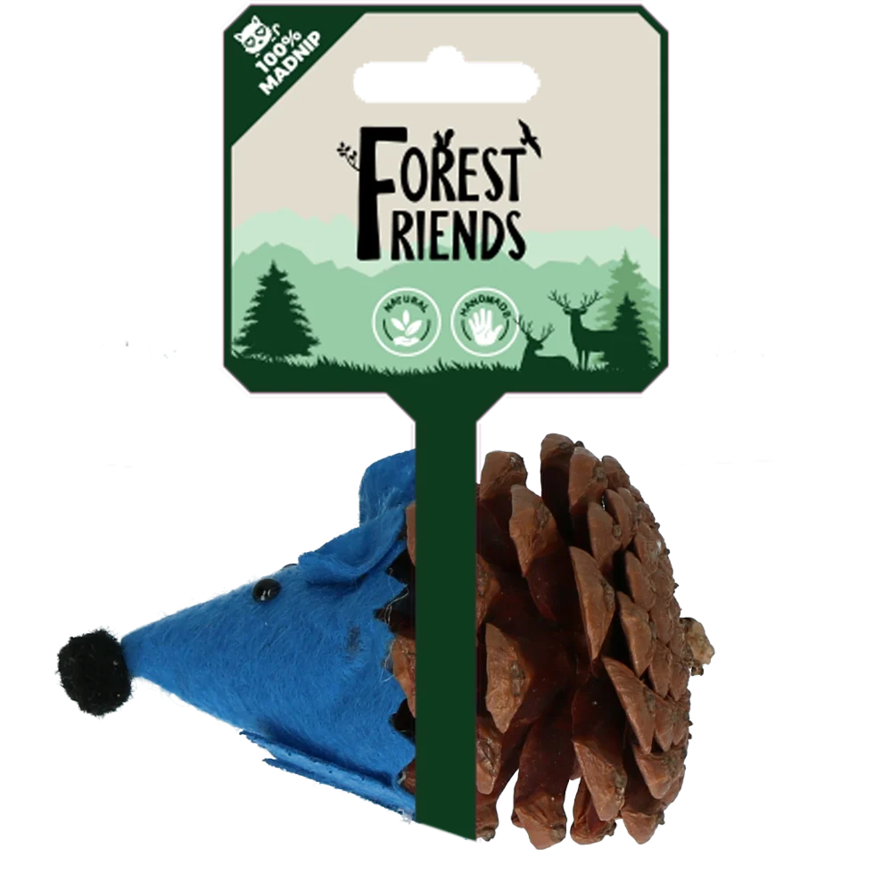 FORE004.png Souris jouet pour chats en pomme de pin et feutre avec Madnip, bleu, 8 cm – Forest Friends Mouse – Image 1