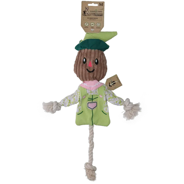Jouet de traction épouvantail avec corps crépitant et corde – Garden Paws Scarecrow Indy Fields M
