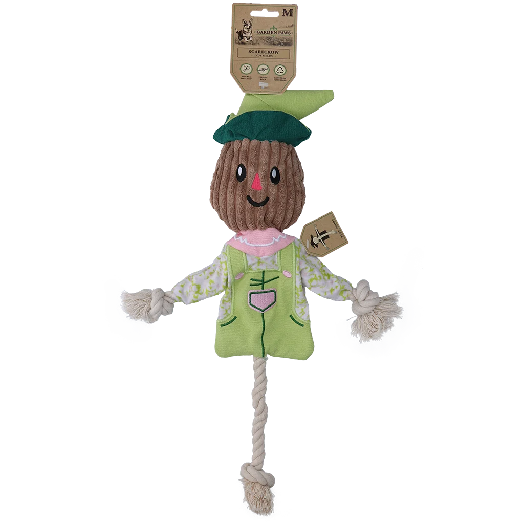 Jouet de traction épouvantail avec corps crépitant et corde – Garden Paws Scarecrow Indy Fields M – Image 1