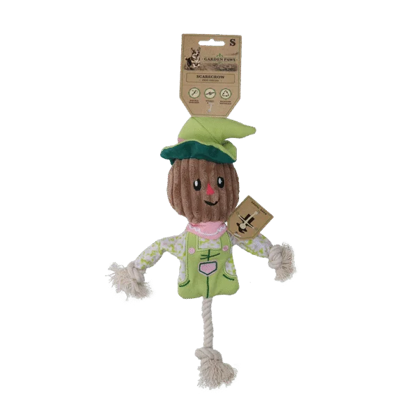Jouet de traction épouvantail avec corps qui crépite et corde – Garden Paws Scarecrow Indy Fields S