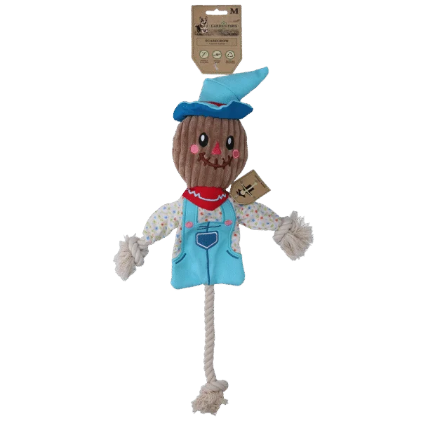 Jouet de traction épouvantail avec corps qui crépite et corde – Garden Paws Scarecrow Calvin Crow M