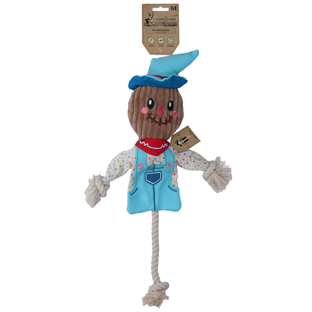 Jouet de traction épouvantail avec corps qui crépite et corde – Garden Paws Scarecrow Calvin Crow M – Image 1