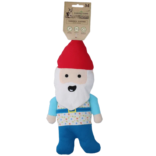 Peluche pour chien nain de jardin avec couineur M – Garden Paws Garden Gnome Happy Henry M