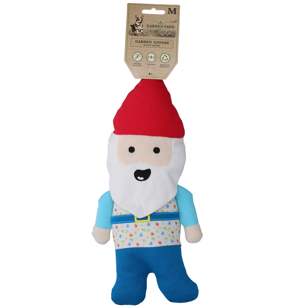 Peluche pour chien nain de jardin avec couineur M – Garden Paws Garden Gnome Happy Henry M – Image 1