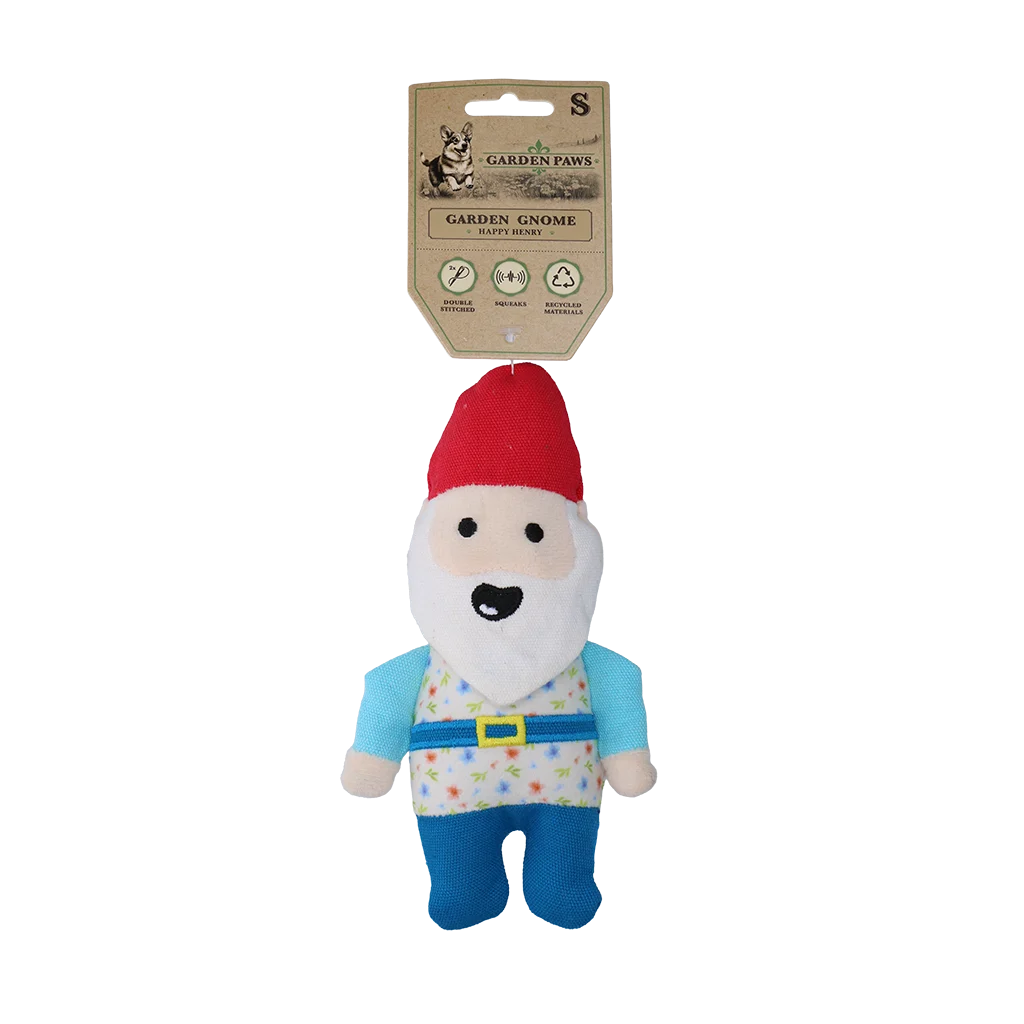 GARD0022S.png Peluche pour chien gnome de jardin avec couineur S – Garden Paws Garden Gnome Happy Henry S – Image 1