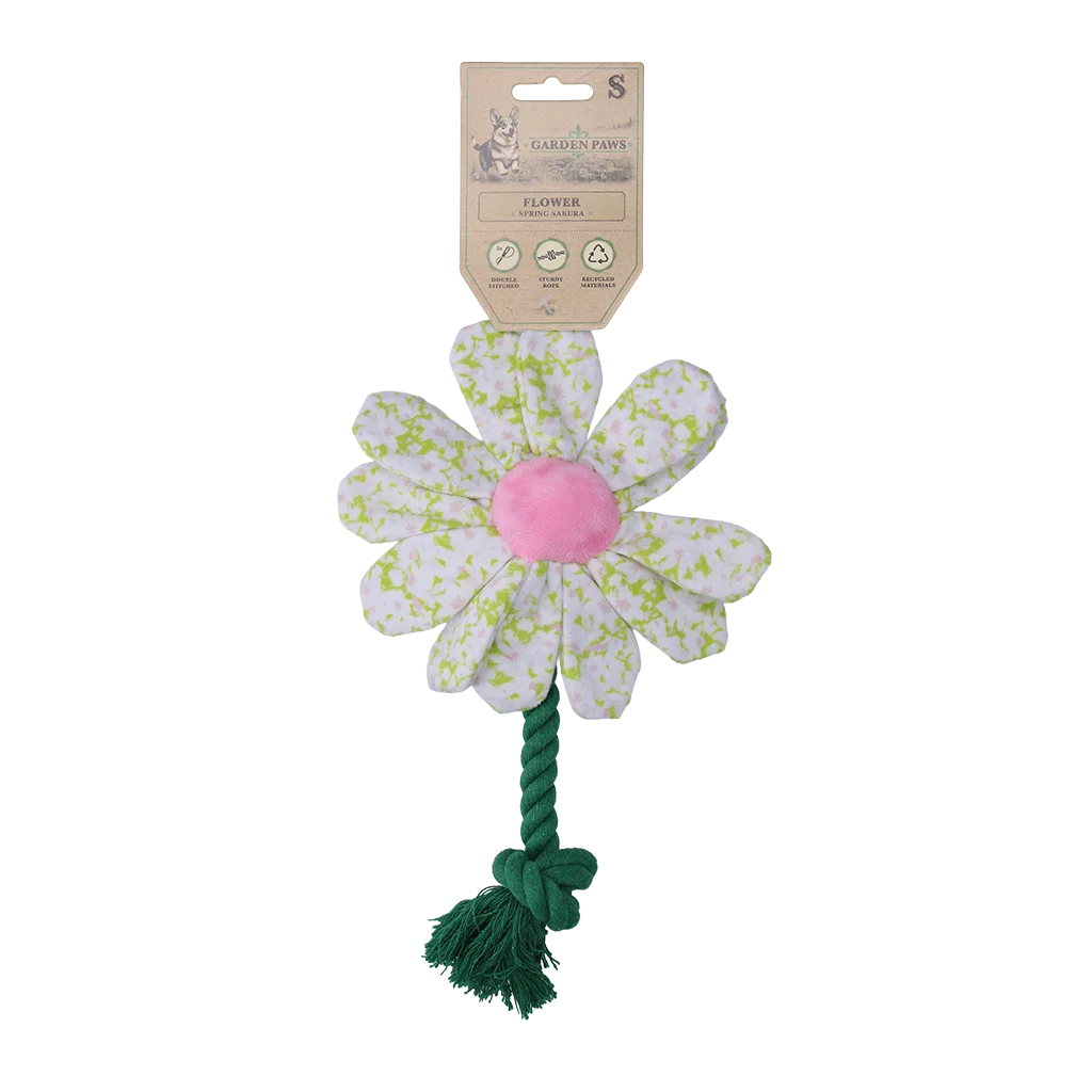 Peluche fleur pour chien avec corde, S – Garden Paws Flower Spring Sakura – Image 1