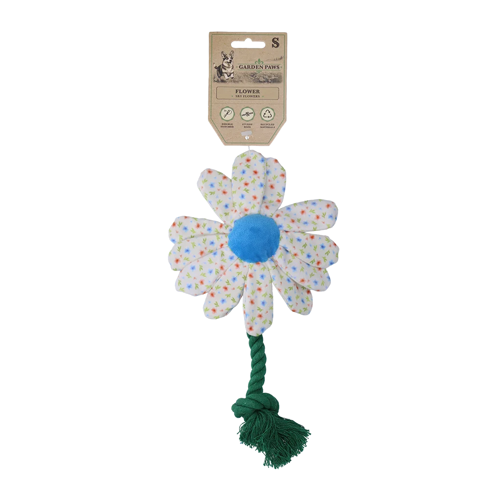 Peluche pour chien fleur avec corde, S – Garden Paws Flower Sky Flowers – Image 1
