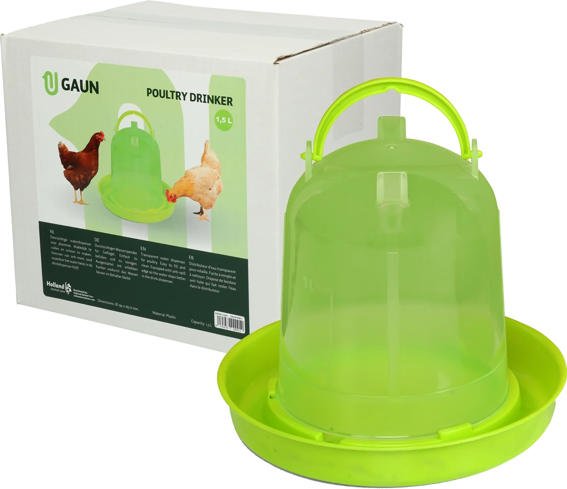 Abreuvoir pour poules en plastique transparent, vert citron, 1,5 l – Gaun – Image 1