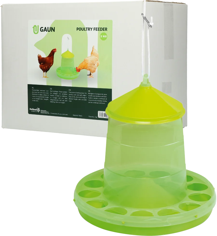 Tour d’alimentation pour volailles en bioplastique transparent, vert citron, 2 kg – Gaun Bio Green Lemon – Image 1