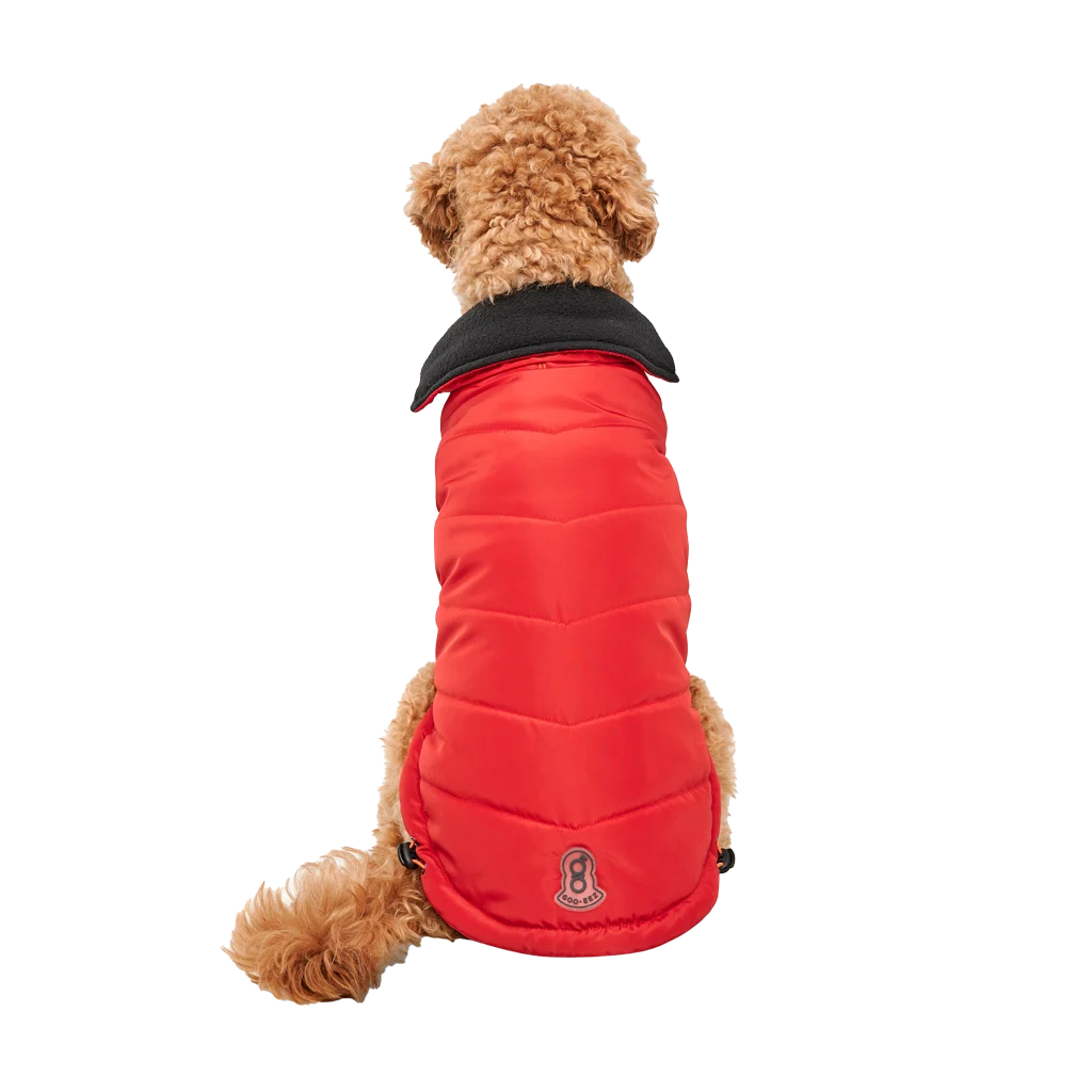 Manteau pour chien avec doublure en peluche, déperlant, S, longueur de dos 40 cm, rouge et noir – Goo-eez Mock Neck Signature Wrap Jacket – Image 2
