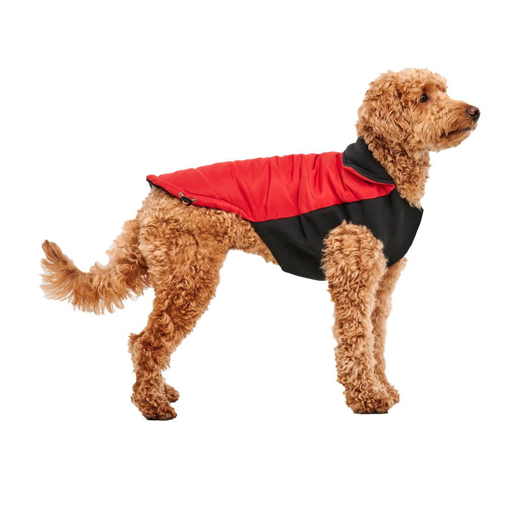 Manteau pour chien avec doublure en peluche et extérieur déperlant, taille XL, rouge et noir – Goo-eez Mock Neck Signature Wrap Jacket – Image 1