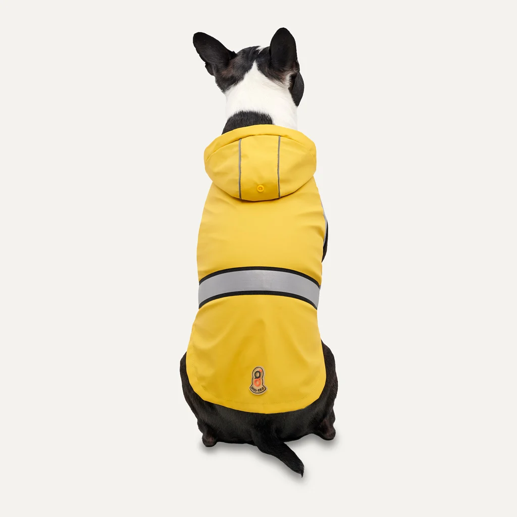 Manteau de pluie pour chien à capuche avec bordure réfléchissante, XS, longueur de dos 29 cm, jaune et gris – Goo-eez Reflective Hooded Raincoat – Image 2