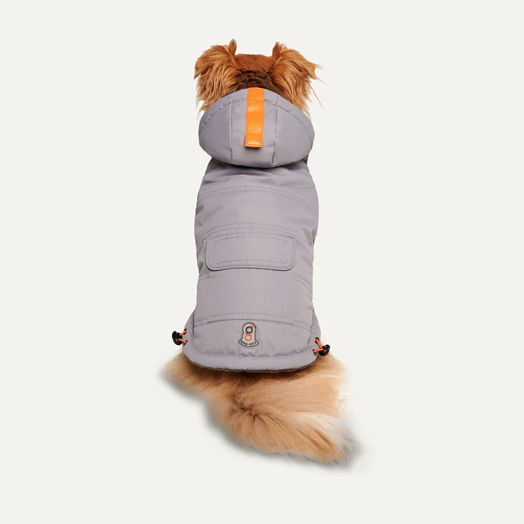 Combinaison de neige imperméable pour chien avec capuche, XXL, longueur de dos 64 cm, grise – Goo-eez Hooded Full Body Snowsuit – Image 2