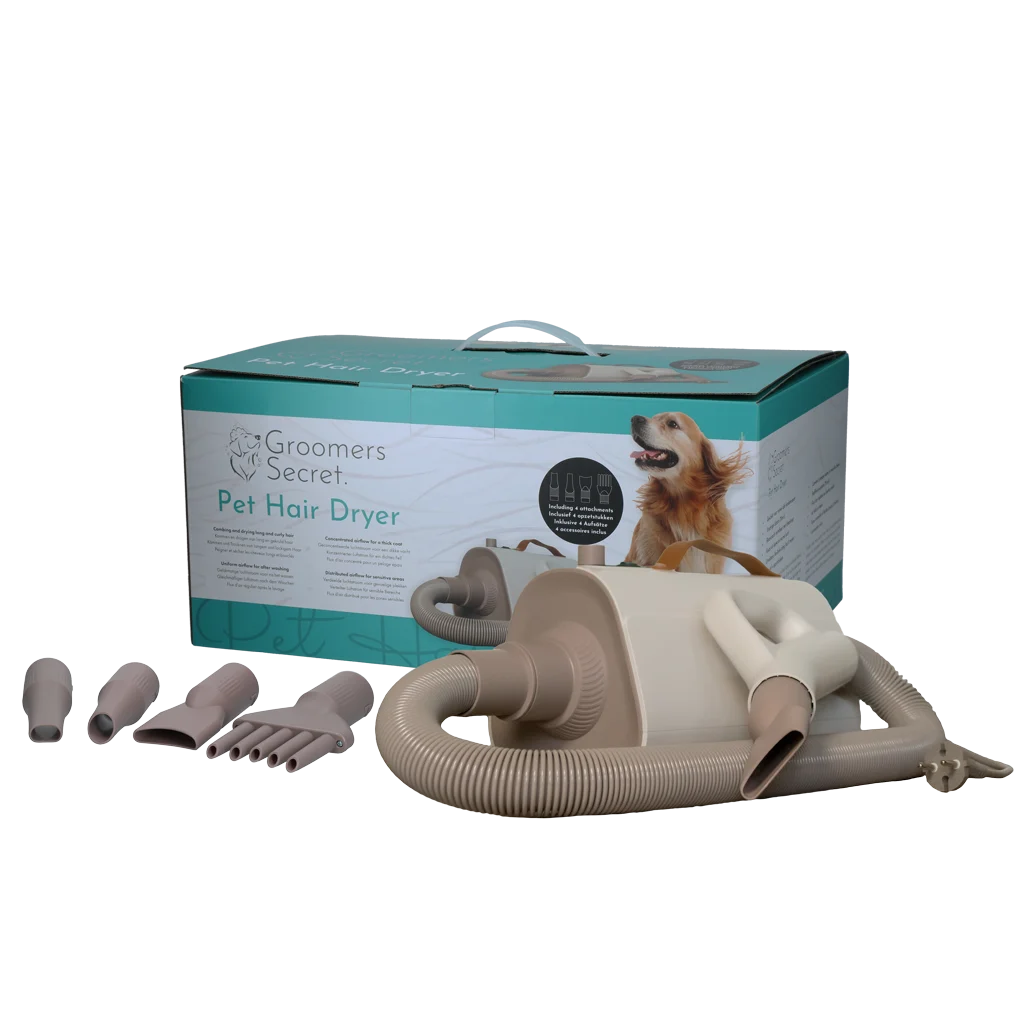 Sèche cheveux pour chiens avec accessoires pour sécher et peigner – Groomers Secret Pet Hair Dryer – Image 1