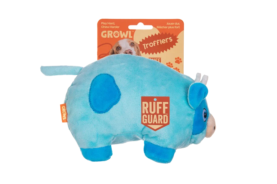 GROWL52000.png Peluche pour chien avec grand pouic – Growl Trofflers Moo Moo la vache – Image 1
