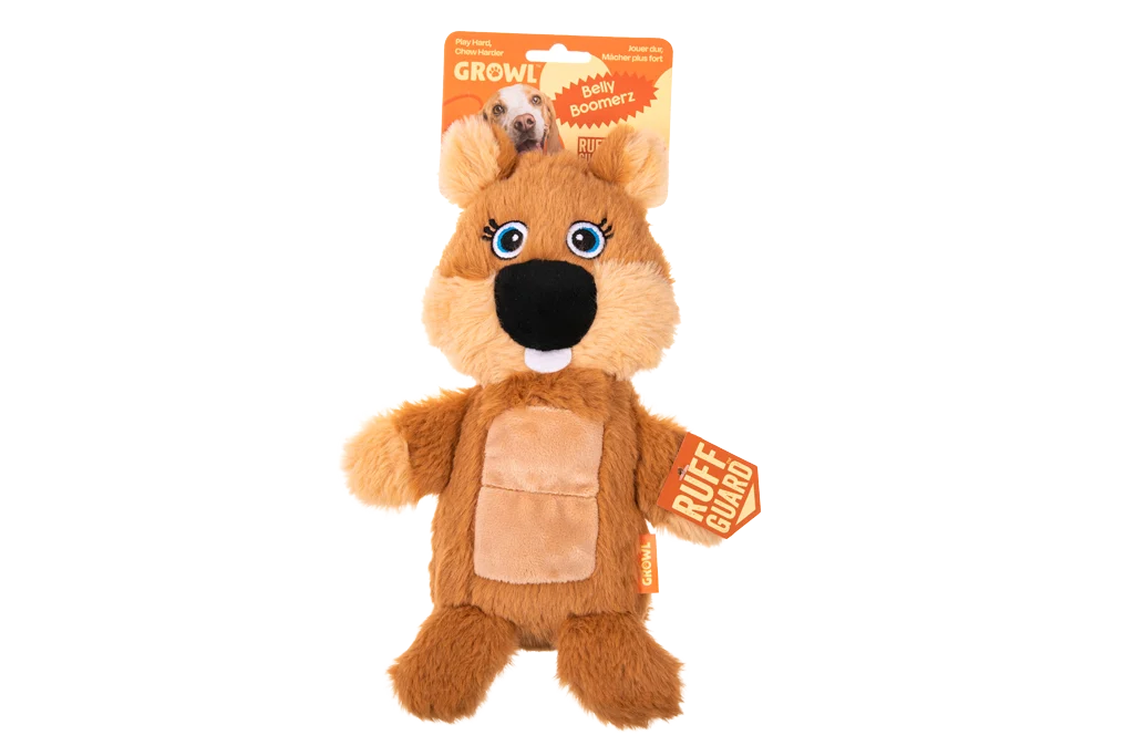 Peluche pour chien Castor en peluche avec tapis sonore et couineur – Growl Belly Boomerz Benny le Castor – Image 1