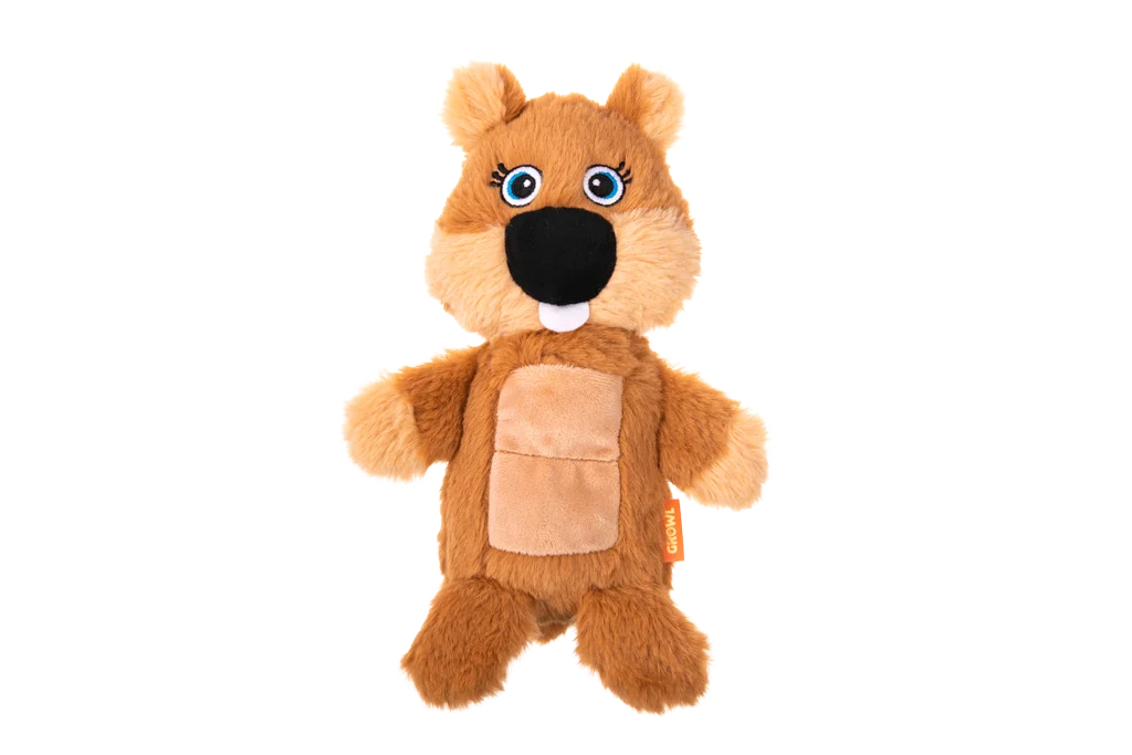 Peluche pour chien Castor en peluche avec tapis sonore et couineur – Growl Belly Boomerz Benny le Castor – Image 2