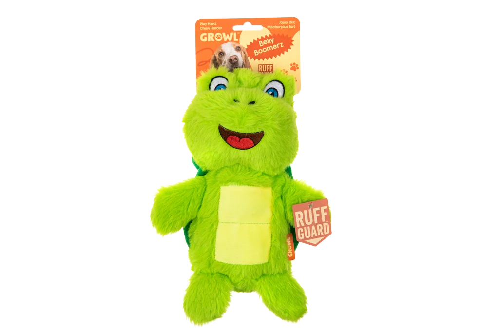 Peluche pour chien tortue avec tapis sonore et couineur – Growl Belly Boomerz Tina la tortue – Image 1