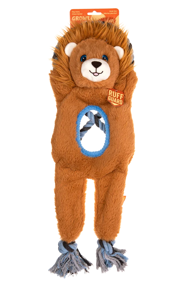 Jouet de traction en peluche et corde avec 2 couineurs – Growl Jungle Tugz Louie le lion – Image 1
