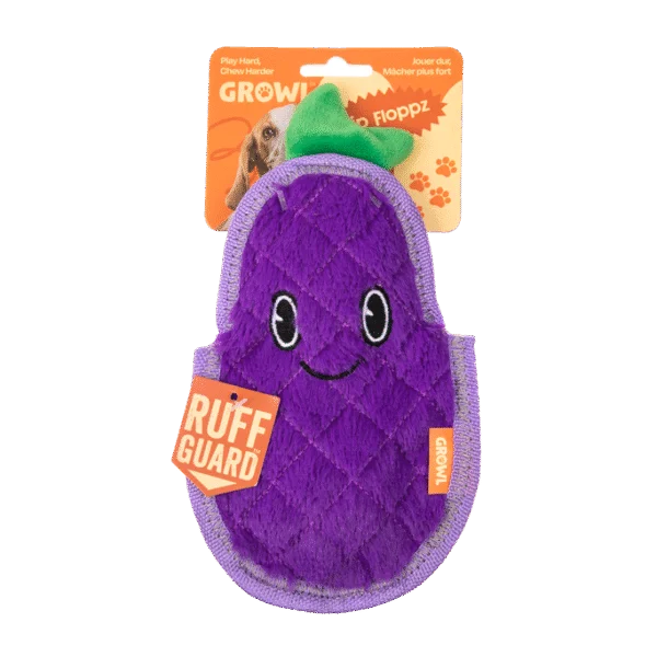 Jouet couineur pour chien avec trois couineurs – Growl Flip Floppz Eddie l’Aubergine