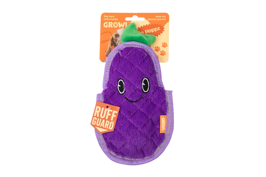 Jouet couineur pour chien avec trois couineurs – Growl Flip Floppz Eddie l’Aubergine – Image 1