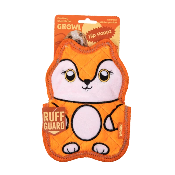 Jouet couineur pour chiens avec trois couineurs – Growl Flip Floppz Fergie le renard