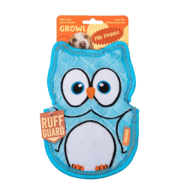 Jouet couineur pour chien avec trois couineurs – Growl Flip Floppz Ollie le hibou
