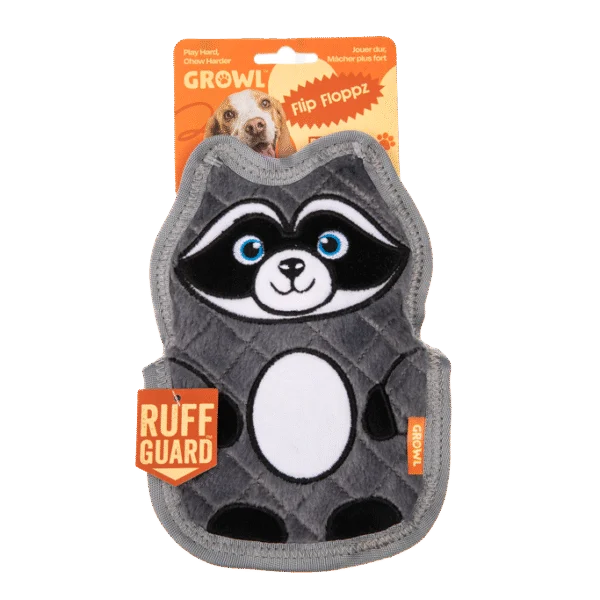 Jouet couineur pour chien avec trois couineurs – Growl Flip Floppz Randy le raton laveur