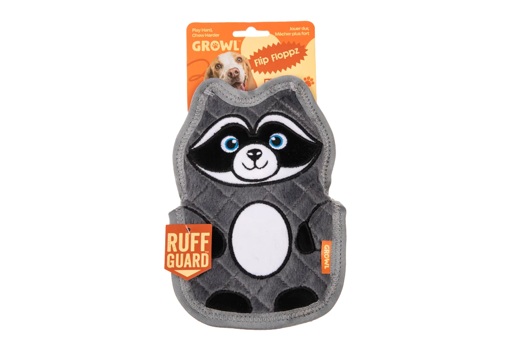 Jouet couineur pour chien avec trois couineurs – Growl Flip Floppz Randy le raton laveur – Image 1
