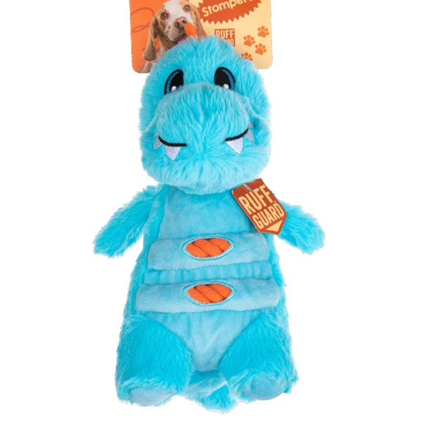 Peluche pour chien avec corde et grand couineur – Growl Stomperz Terry, le Tyrannosaure Rex bleu
