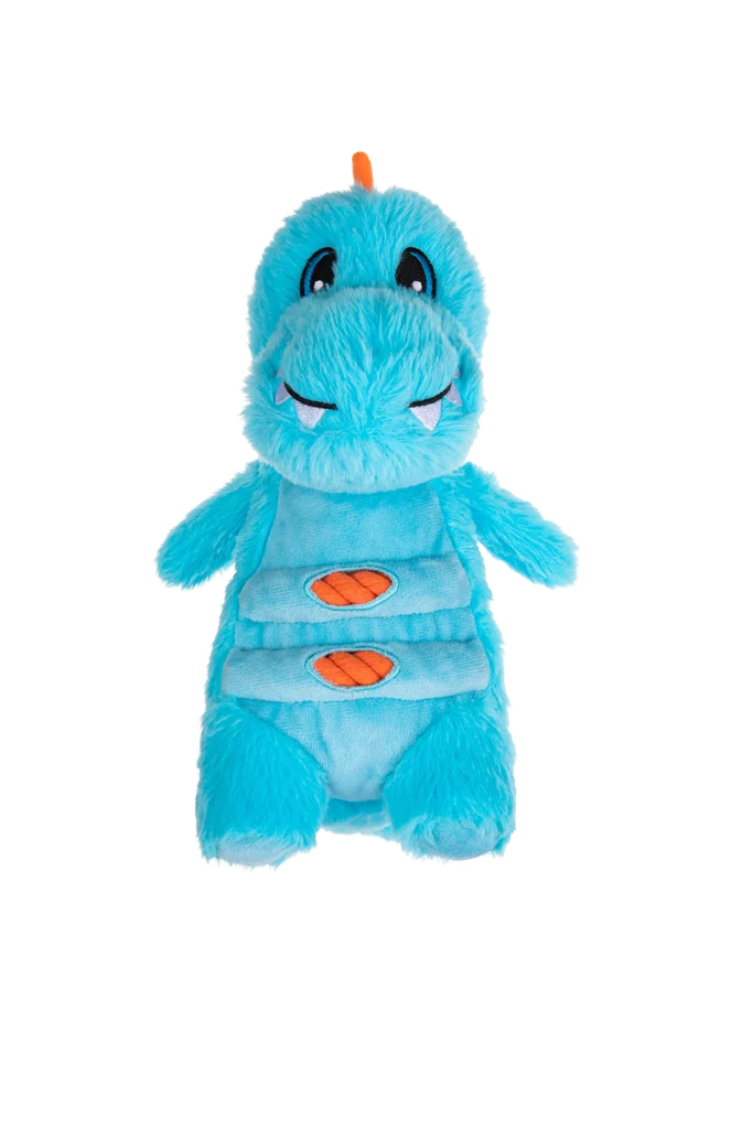 Peluche pour chien avec corde et grand couineur – Growl Stomperz Terry, le Tyrannosaure Rex bleu – Image 2
