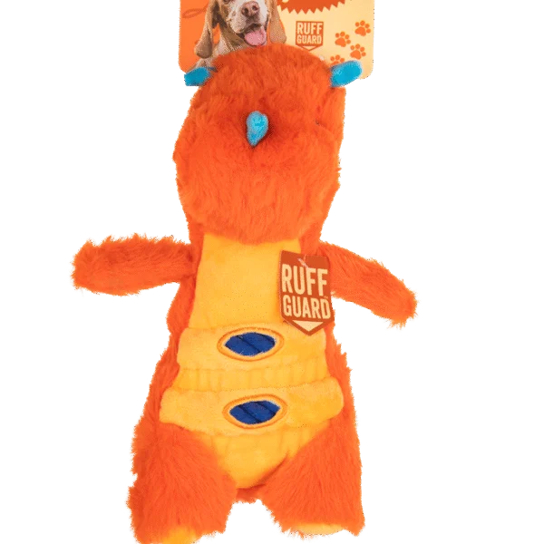 Peluche pour chien avec corde et grand couineur – Growl Stomperz Tina le tricératops orange