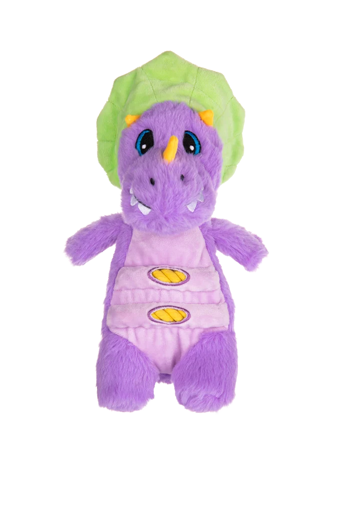 Peluche pour chien avec corde et grand couineur – Growl Stomperz Benny le brachiosaure violet – Image 2