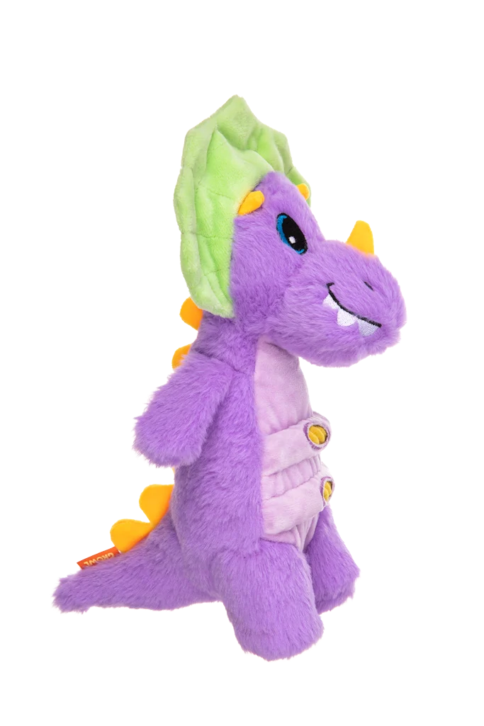 Peluche pour chien avec corde et grand couineur – Growl Stomperz Benny le brachiosaure violet – Image 3