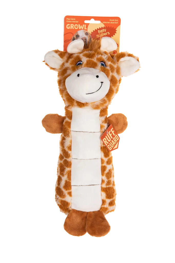 GROWL52019.png Peluche pour chien avec zone sonore et couineur – Growl Belly Busters Ginny la girafe – Image 1