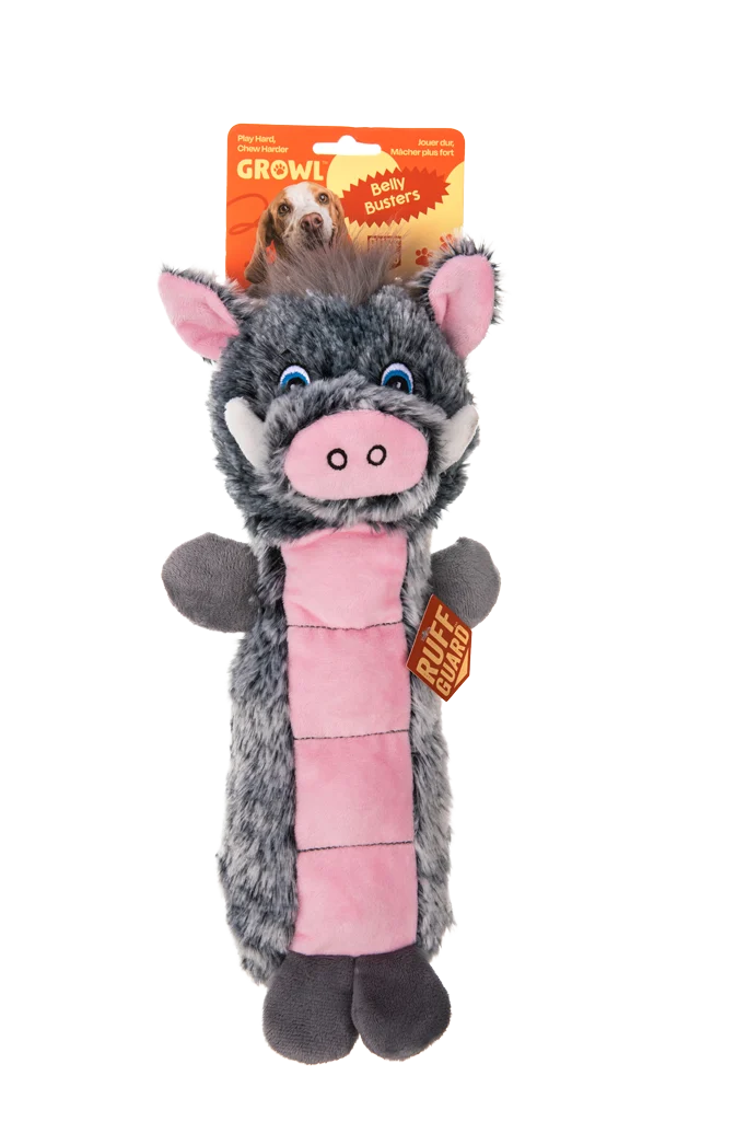 Peluche pour chien avec surface couineuse et couineur – Growl Belly Busters Wally le cochon – Image 1