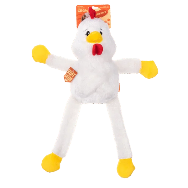 Jouet pour chien en peluche avec 5 couineurs – Growl Pulldozers Chuck le Poulet