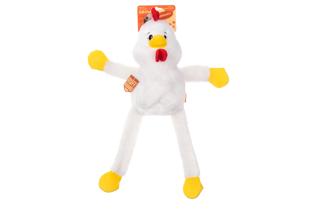 Jouet pour chien en peluche avec 5 couineurs – Growl Pulldozers Chuck le Poulet – Image 1