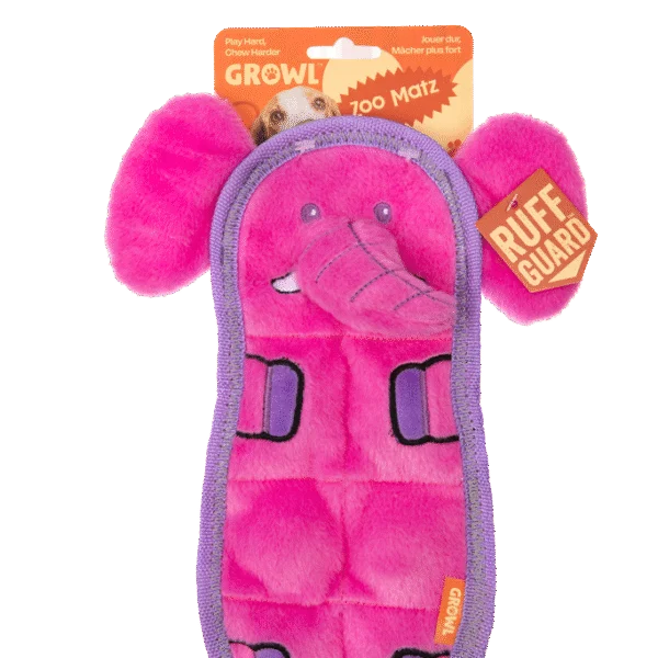 Peluche plate pour chien avec 7 couineurs – Growl Zoo Matz Ella l’éléphante